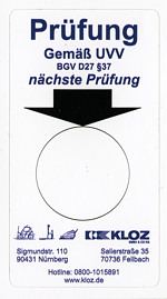 UVV Plakette - Kloz Gabelstapler – Fellbach, Stuttgart – www.kloz-stapler.de